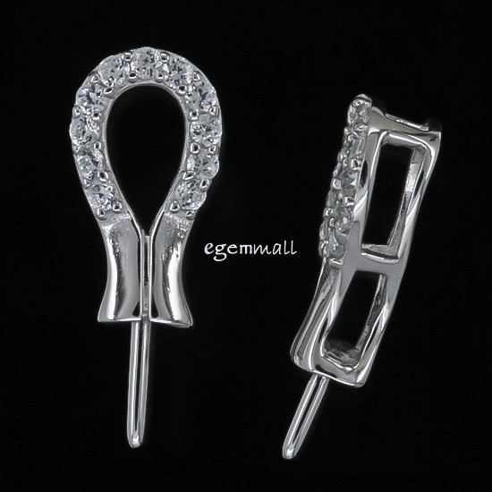 Fine Sterling Silver CZ Pearl Pendant Bail Connector with Pin 1pc #97428
