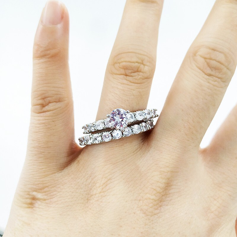 1.5CT Simulated Diamond Promise Ring Set Silver Plated Luxury Bridal Ring Set
