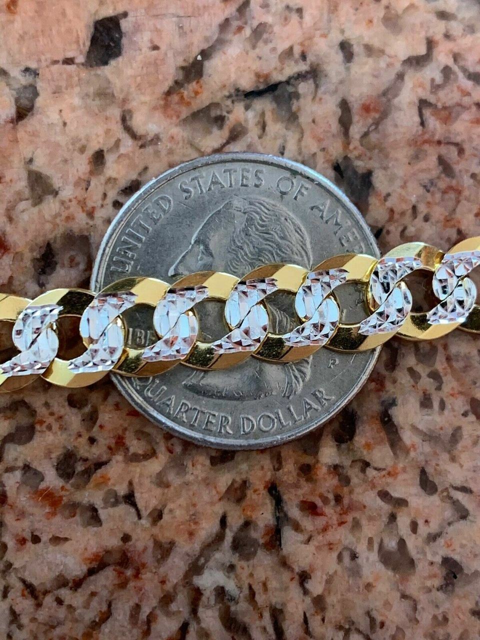 Mens Diamond Cut 8mm Cuban Chain 14k Gold Plated Solid 925 Silver Two Tone ITALY