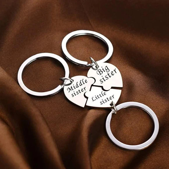 3PCS Sister Puzzle Heart Keychain Set Big Sister Middle Sister Little SisterGift