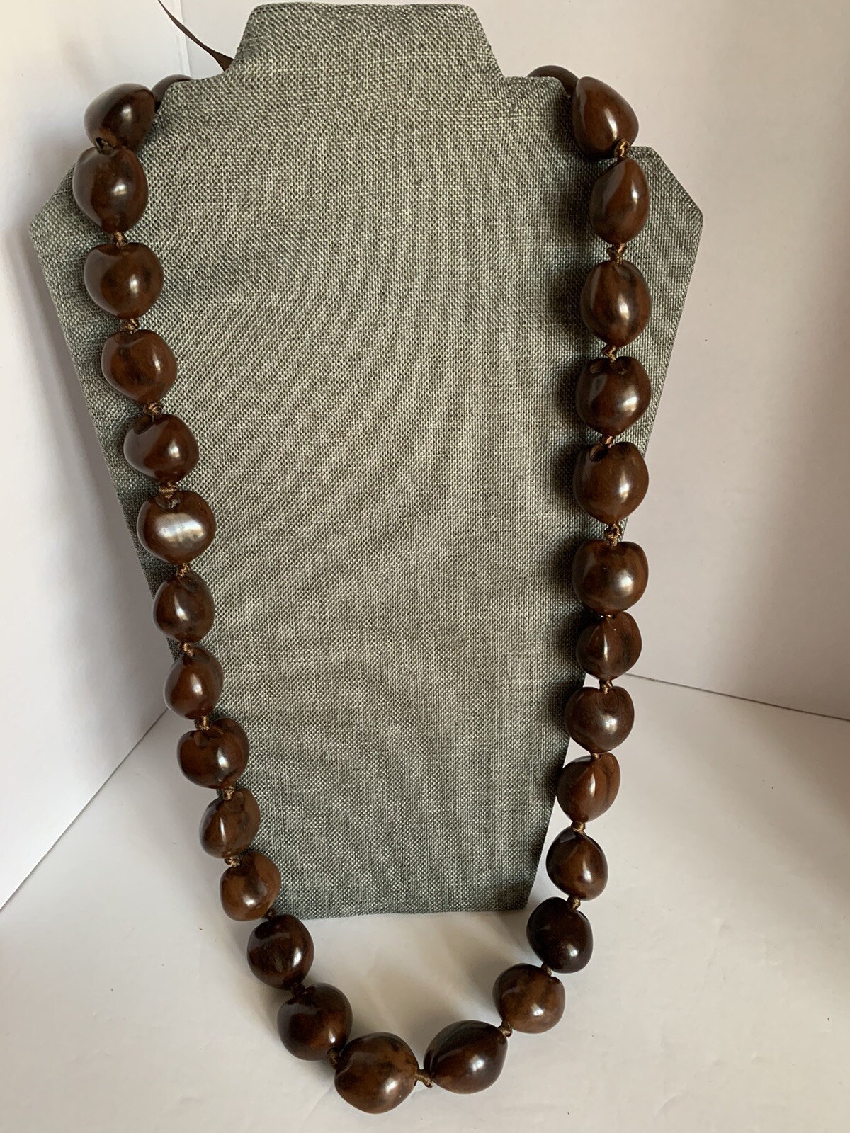 Dark Brown Kukui Nut Lei Natural Beads Necklace