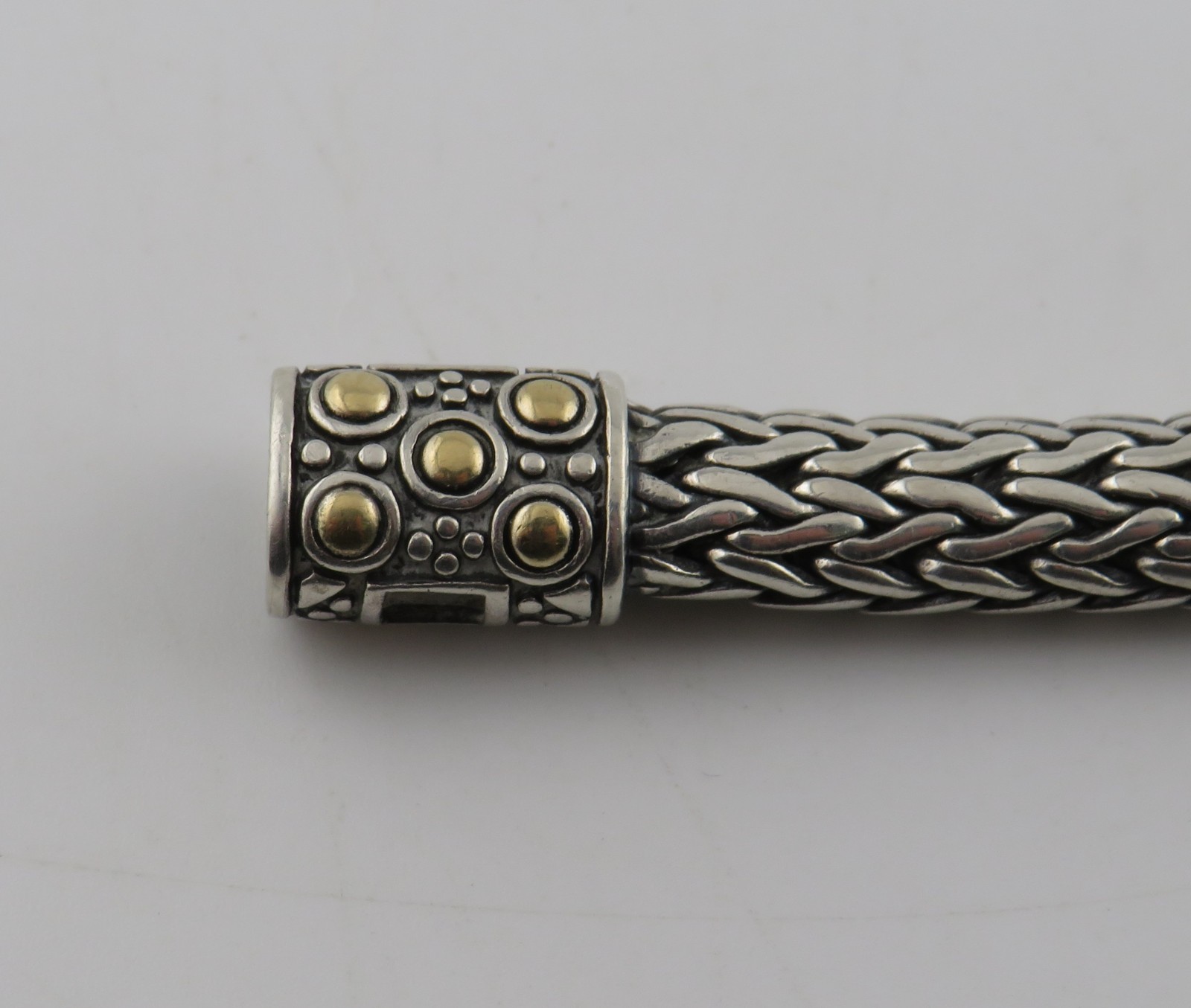 John Hardy Sterling Silver & 18K Yellow Gold Dot Braided Woven Bracelet 7″ #S035