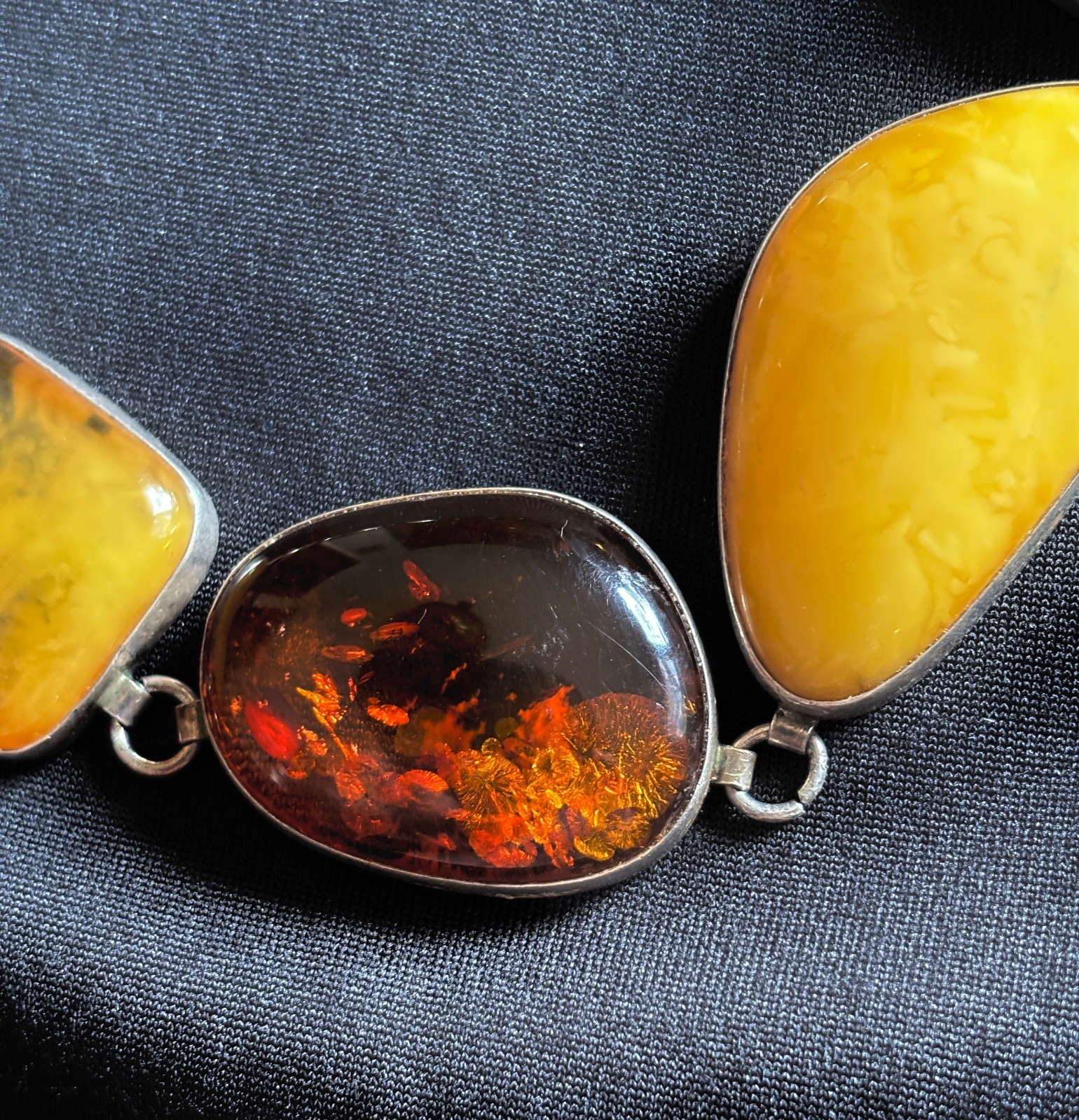 Genuine Lg Amber & Sterling Statement Necklace Egg Yolk Cognac Butterscotch 143g