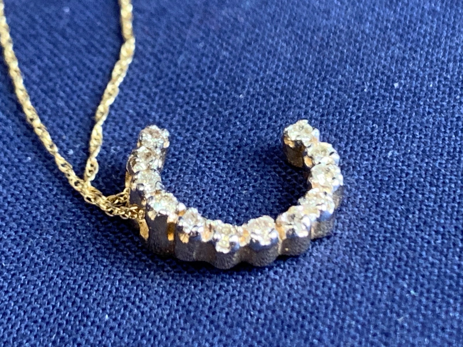 14K Yellow Gold Diamond “C” Necklace 1.95g Fine Jewelry 18″ Rope Chain *READ*