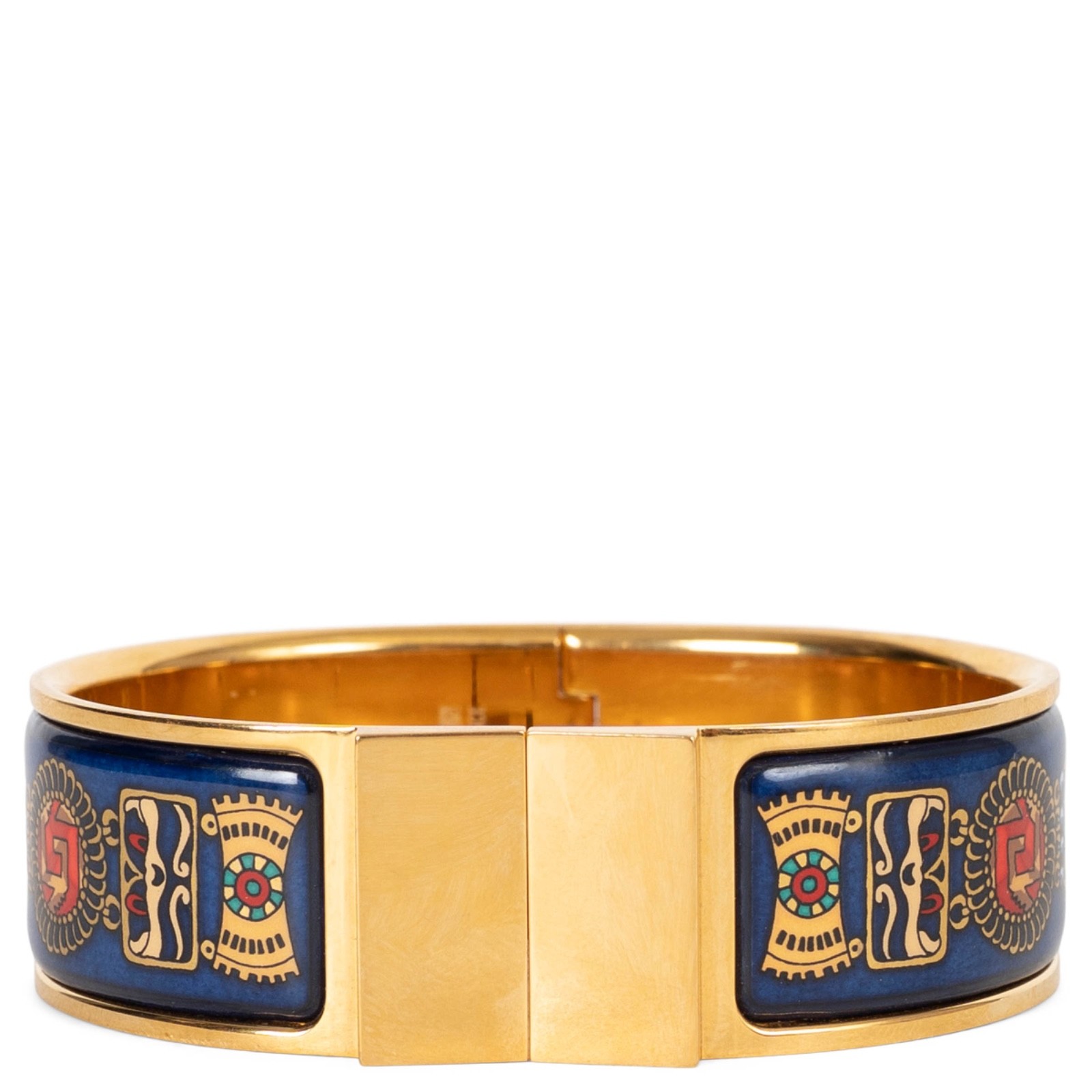 74287 auth HERMES blue enamel PARURES DE SABLE CLIC CLAC WIDE Bangle Bracelet GH