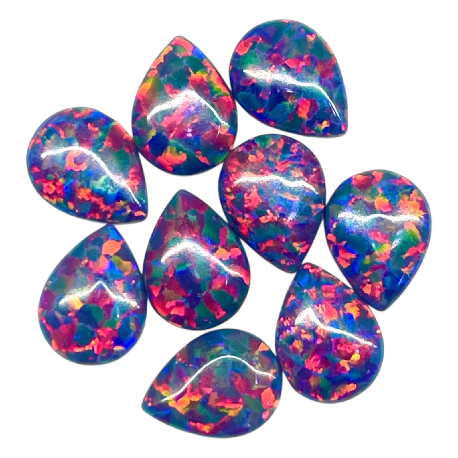 4 Pcs Black Australian Opal 8x6mm Pear Cabochon 5A Quality Lab Created Gemstones
