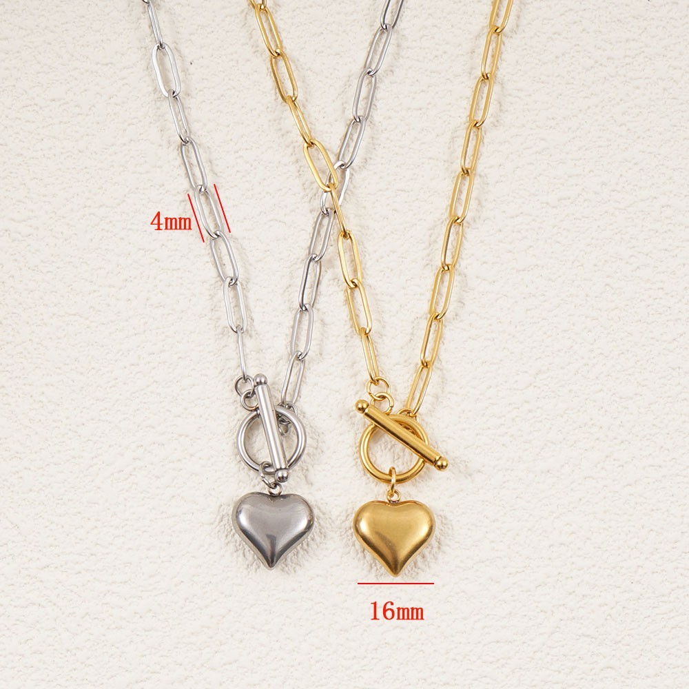Paperclip Chain Necklace Stainless Steel Toggle Clasp Silver Unisex