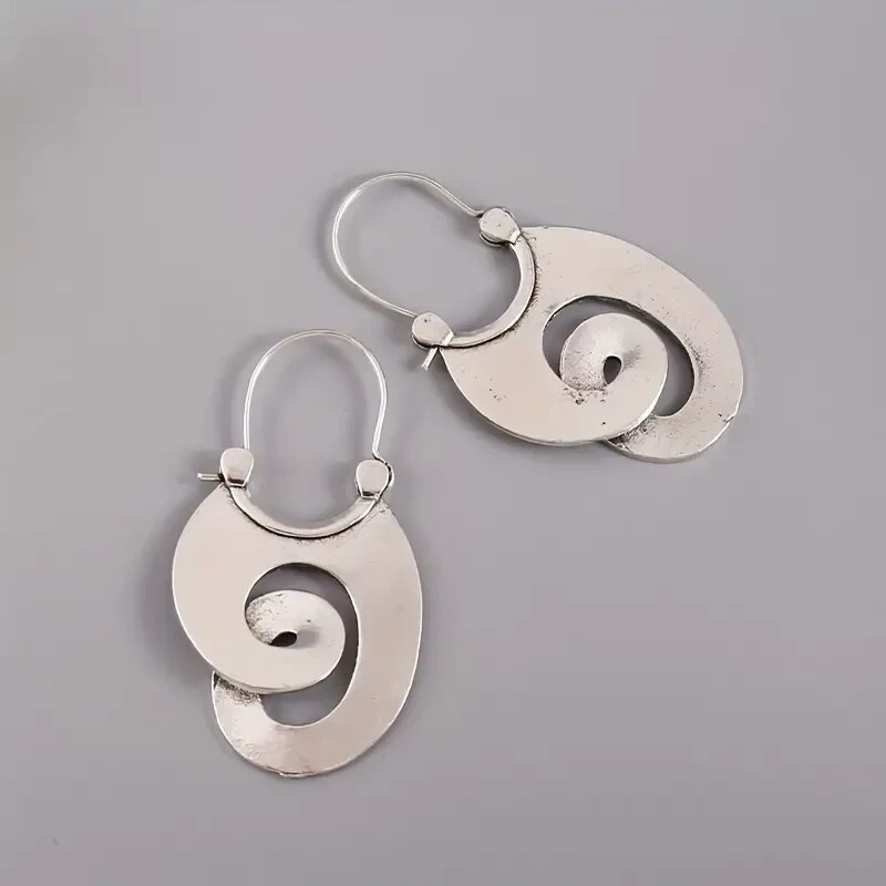 Irregular Spiral Dangle Earrings Retro Men Women Style Alloy Silver Plated Gift