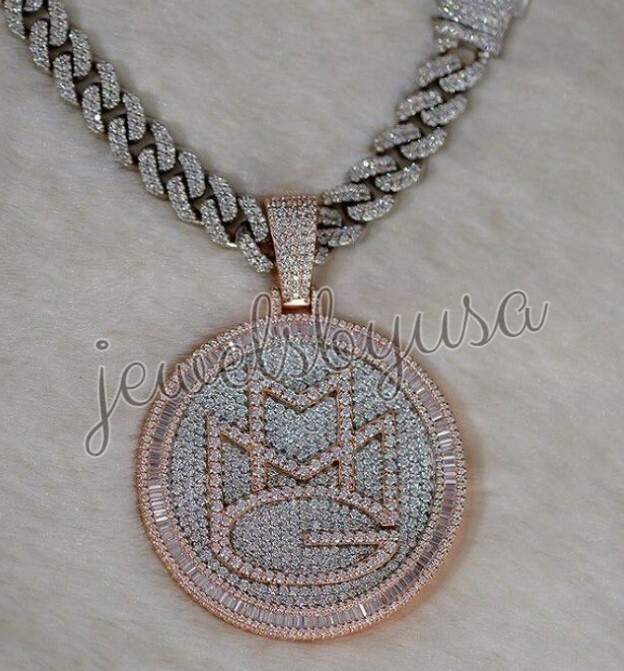 3.1ct Men’s Baguette Cubic Zirconia “MMG” Custom Fancy 2 Tone Pendant 925