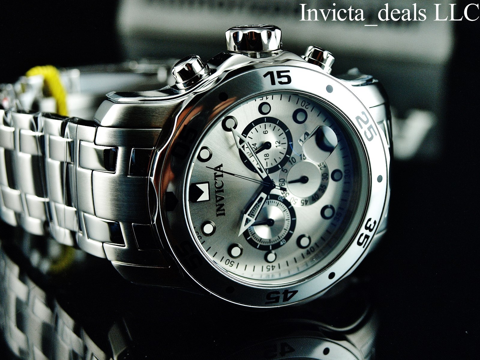 Invicta Men’s 48mm Pro Diver SCUBA Chronograph SILVER DIAL All Silver Tone Watch