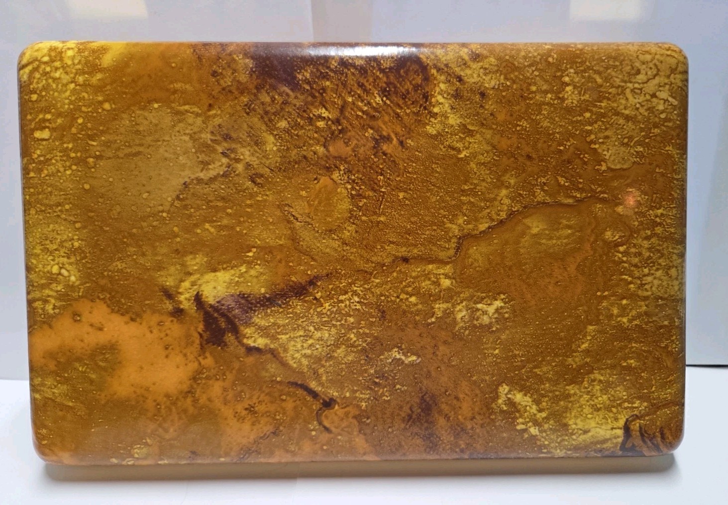 Vintage Mele Jewelry Box Organizer Marbled Butterscotch Gold Trim MCM