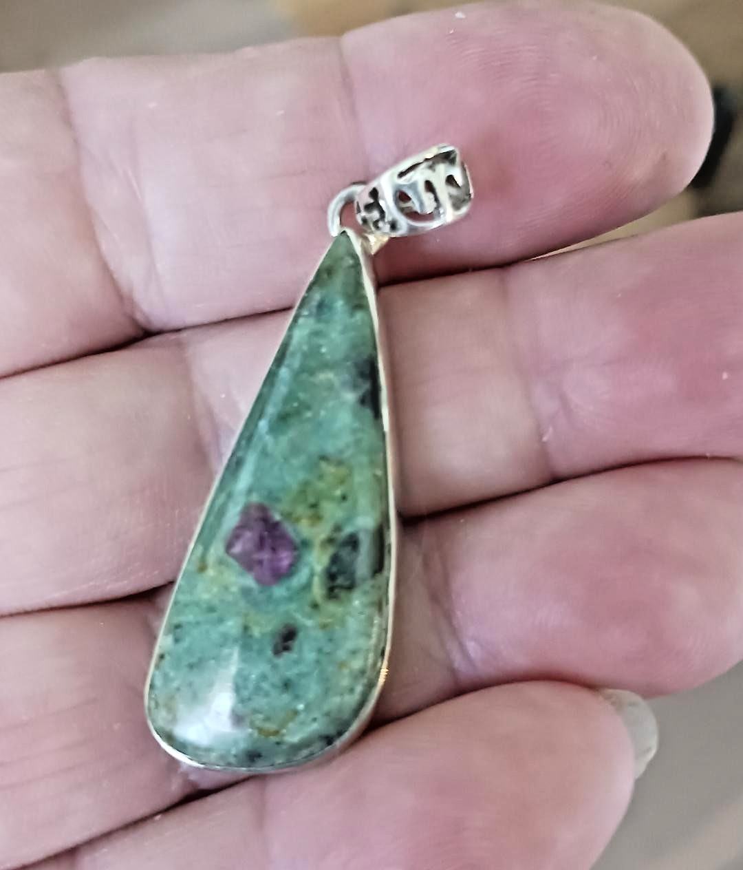 Ruby Zoisite Rube Fuchsite SS Pendant Heart Chakra Alignment
