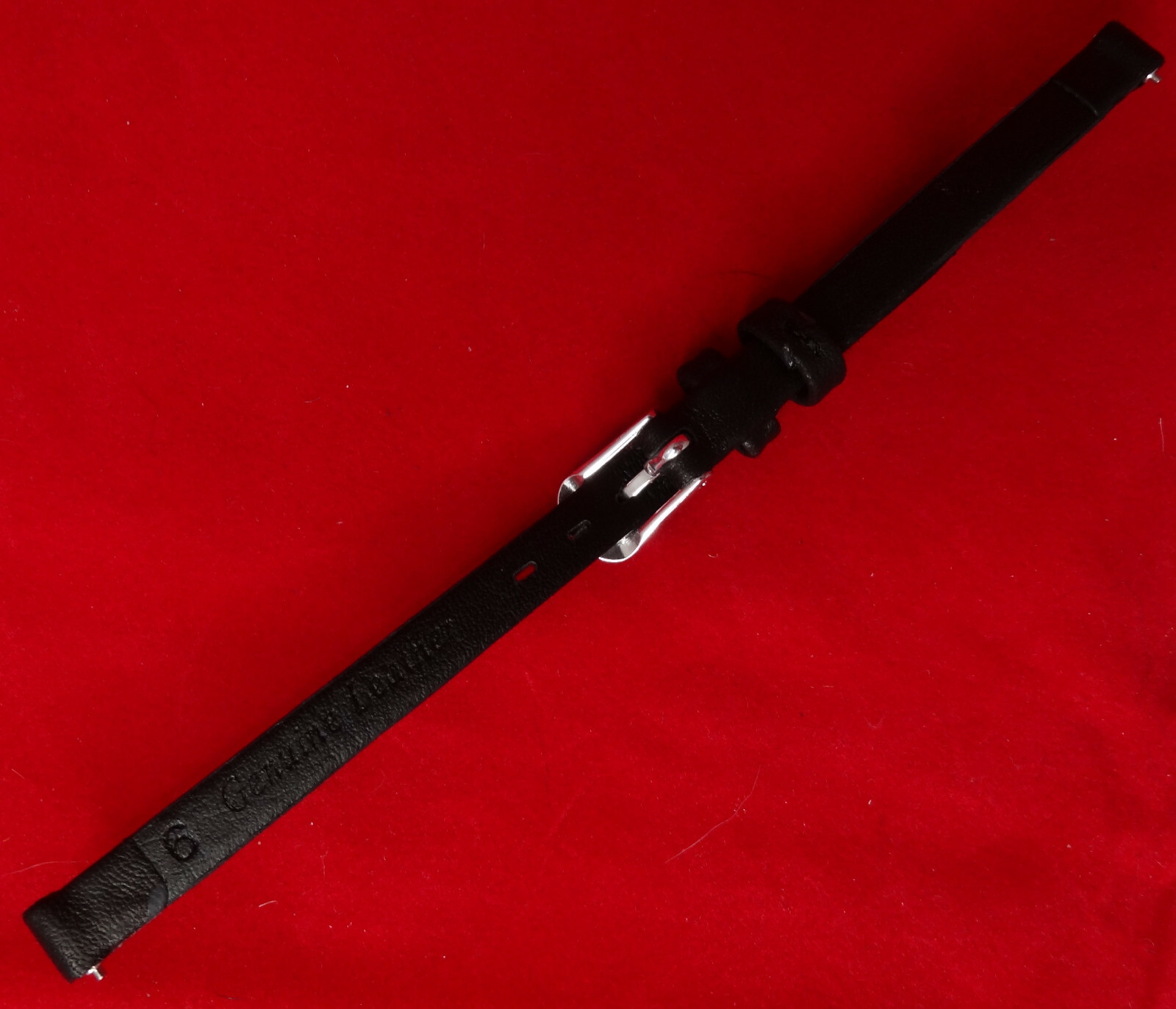 New Ladies Black Genuine Leather Calf Calfskin 6mm Watch Band Silver Tone Buckle