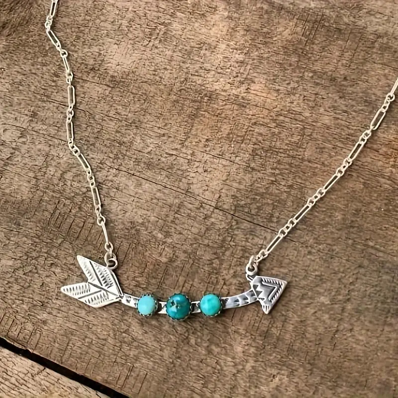 Turquoise Arrow Necklace Jewelry Vintage-Silvery Native Pendant