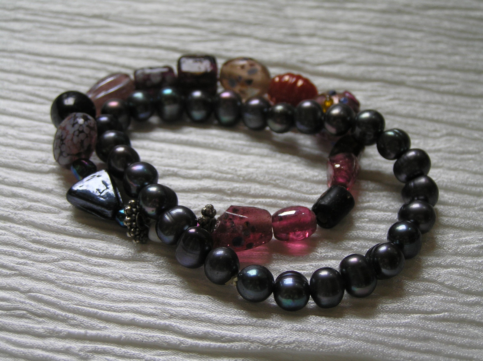 Estate Lot of 2 Charcoal Gray Faux Pearl & Purple Art & Wedding Glass Bead