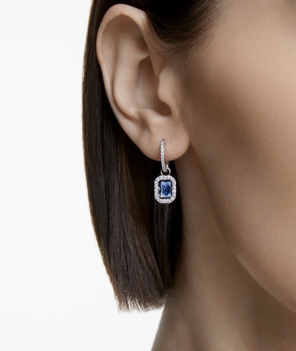 Swarovski Una Drop Earrings Octagon Cut Blue, Rhodium Plated 5619500