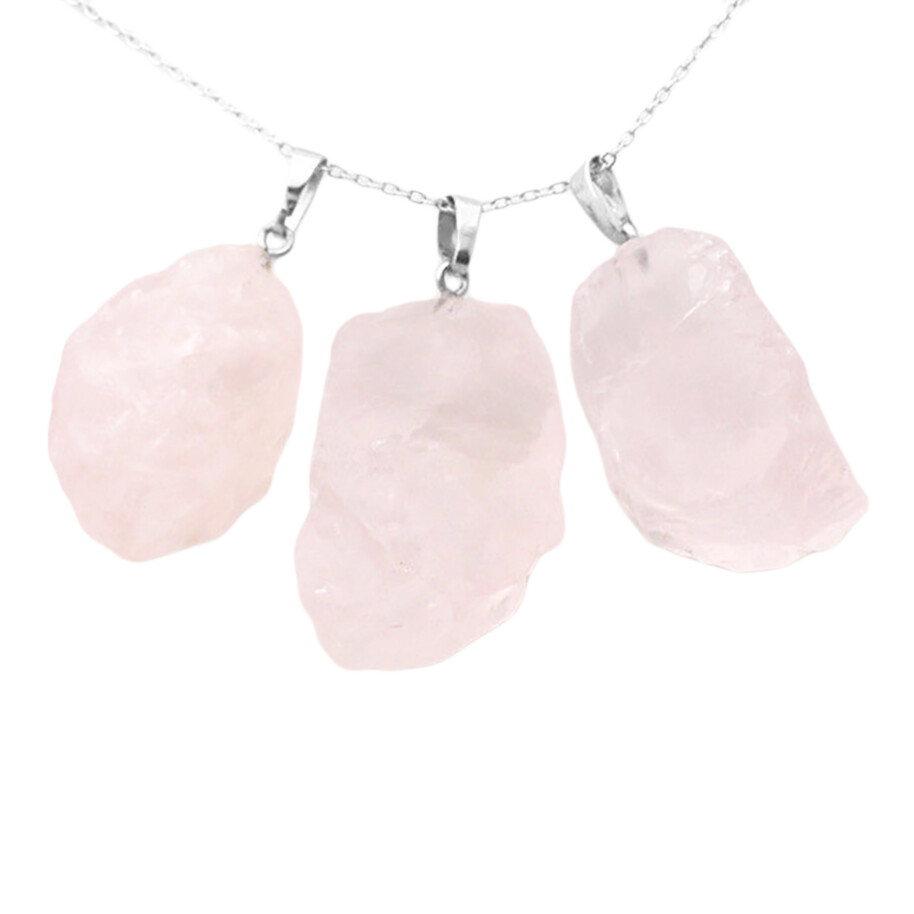 CHARGED Rose Quartz Natural Crystal Chakra Pendant Necklace Pink Gemstone Reiki