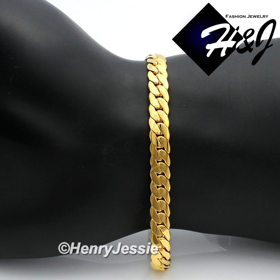 8.5″MEN Stainless Steel 6mm Gold Plated Miami Cuban Curb Chain Bracelet*GB155