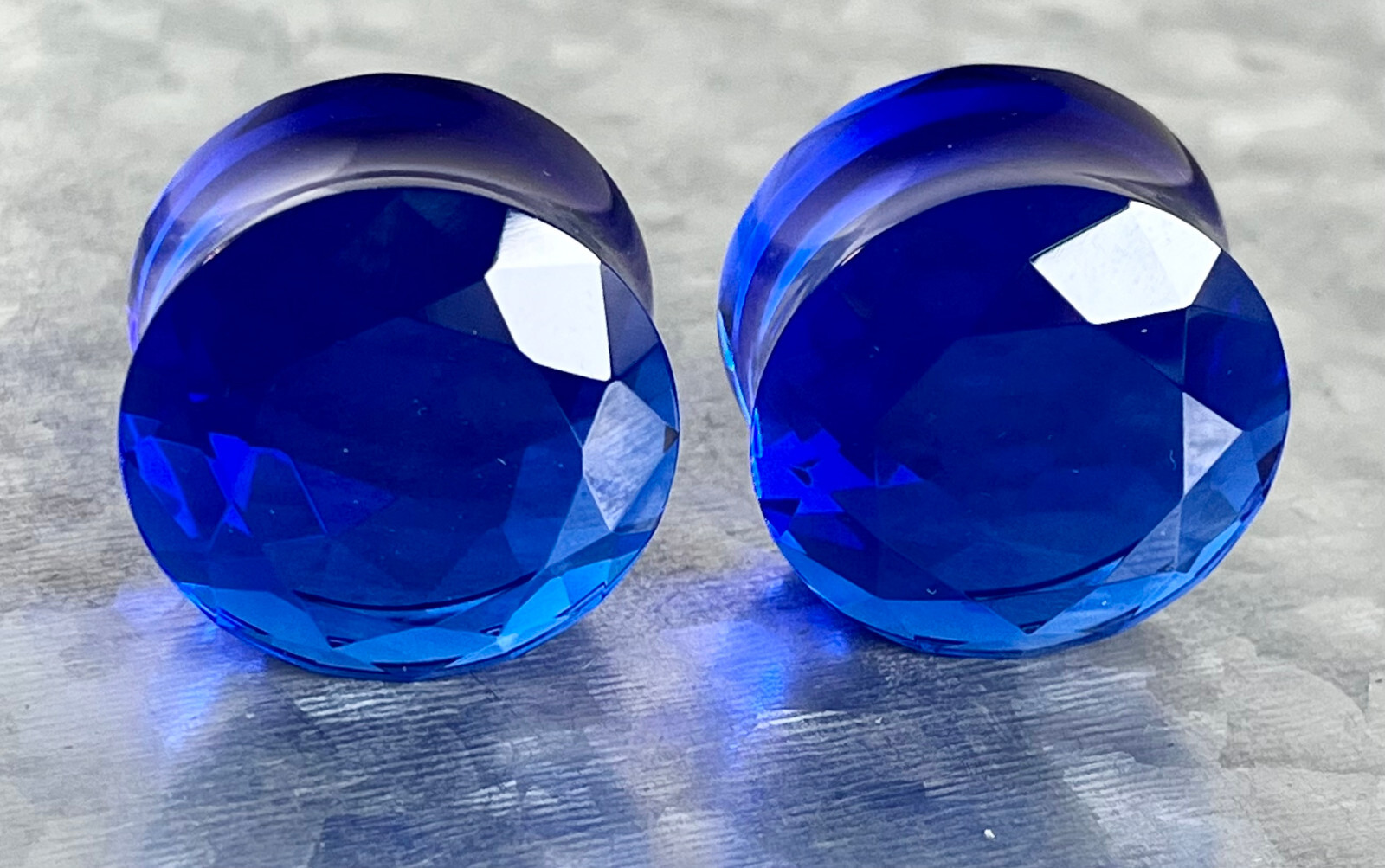 PAIR Faceted Glass Double Flare Plugs Gauges Earlets Body Jewelry