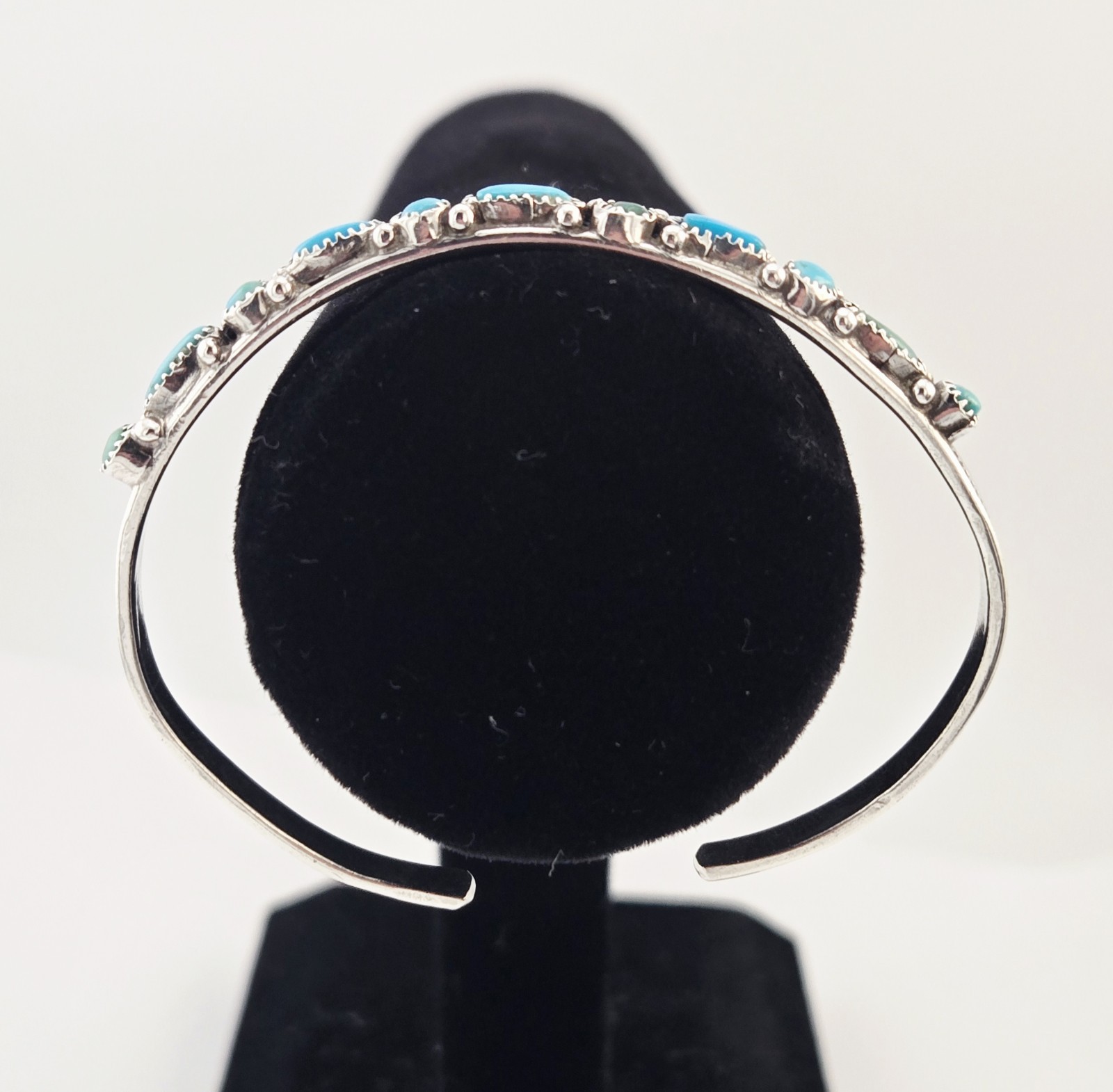 VTG Native Zuni Green Blue Turquoise Cabochon Sterling Silver 6″ Cuff Bracelet
