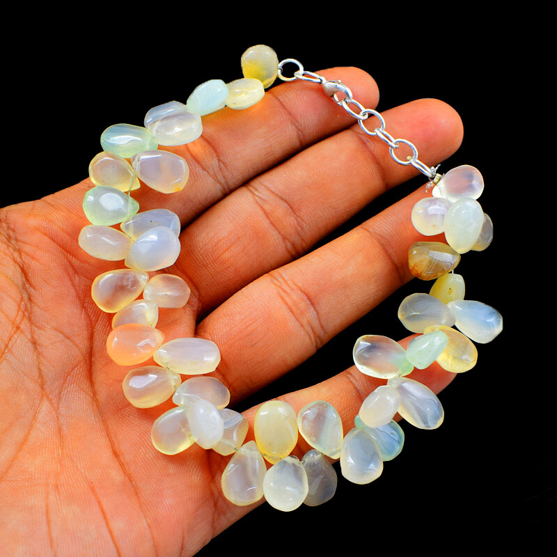 218.00 Cts Earth Mined 8 Inches Long Yellow Chalcedony Beads Bracelet NK 92E103