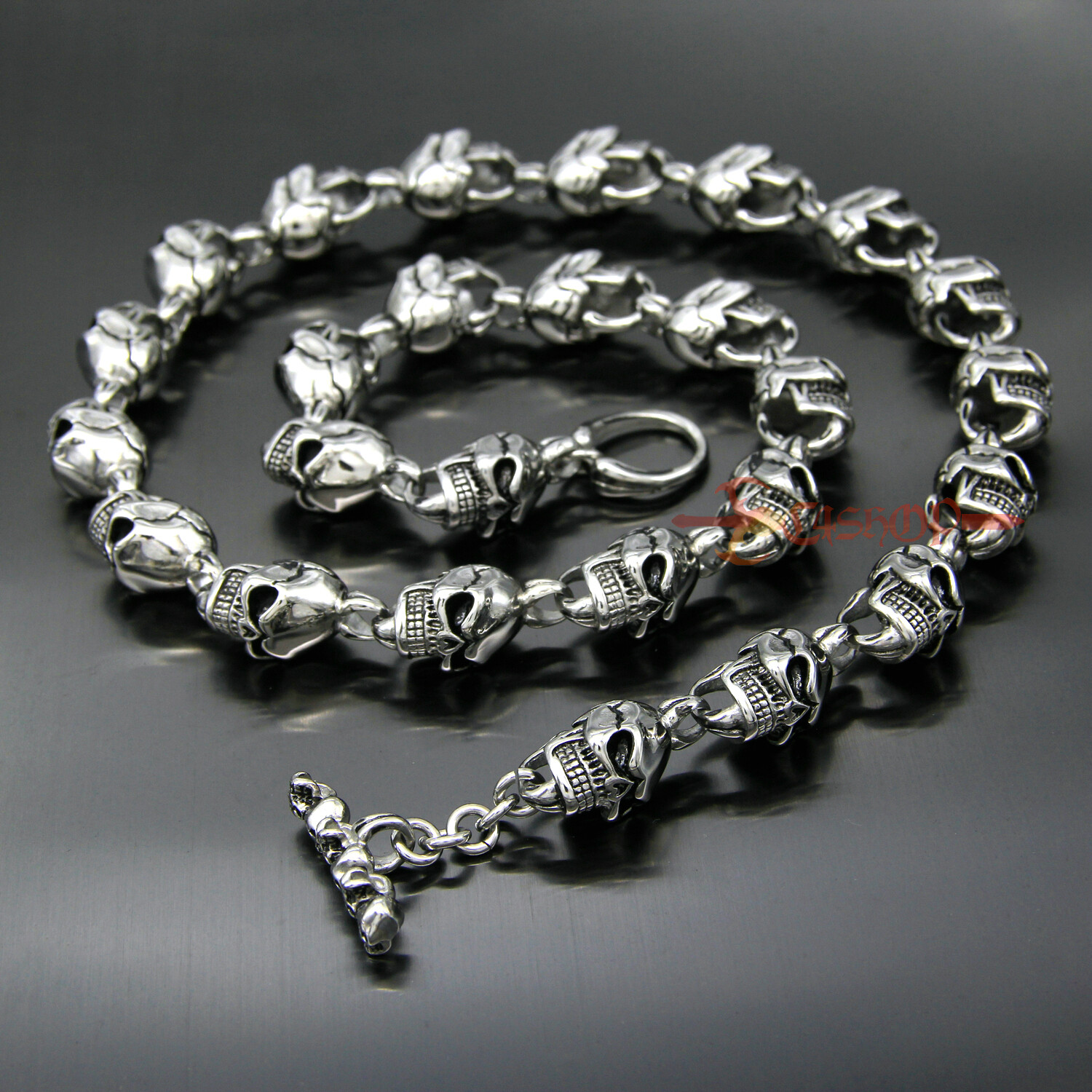 Men’s Heavy Stainless Steel Skull Chain Link Necklace Retro Silver Gothic Punk