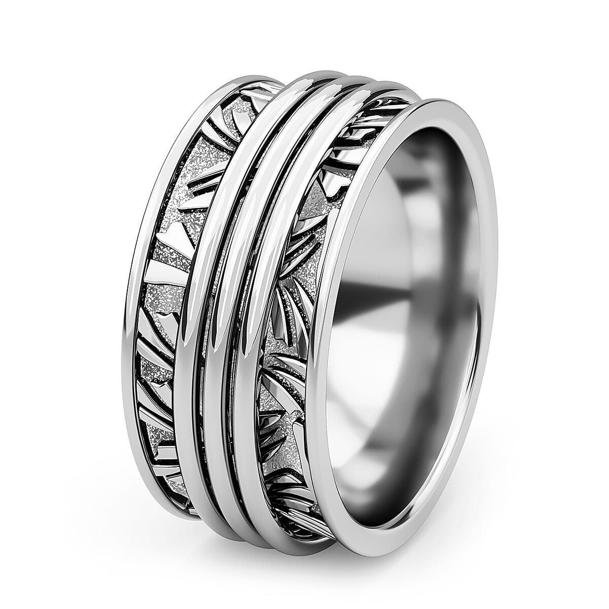 Band Ring in Platinum Over Sterling Silver Size 9.0 6.46 Grams