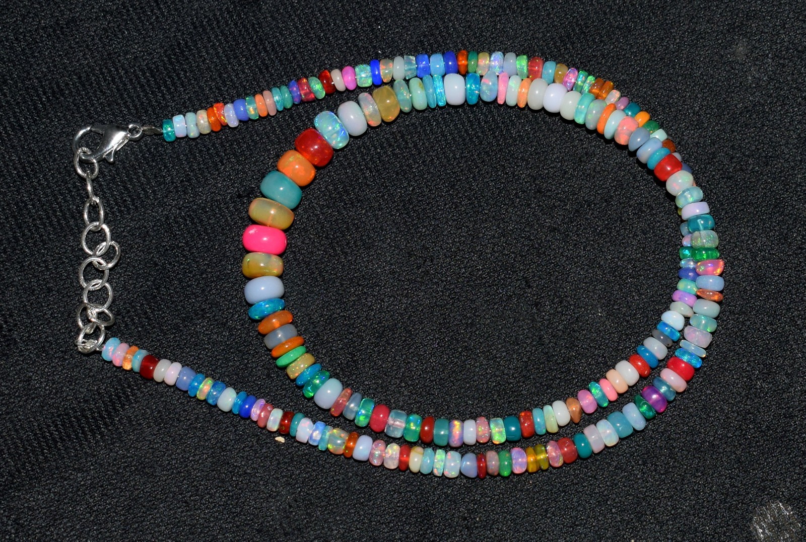 16″Natural Ethiopian Opal Wello Fire Opal Gemstone Bead Necklace