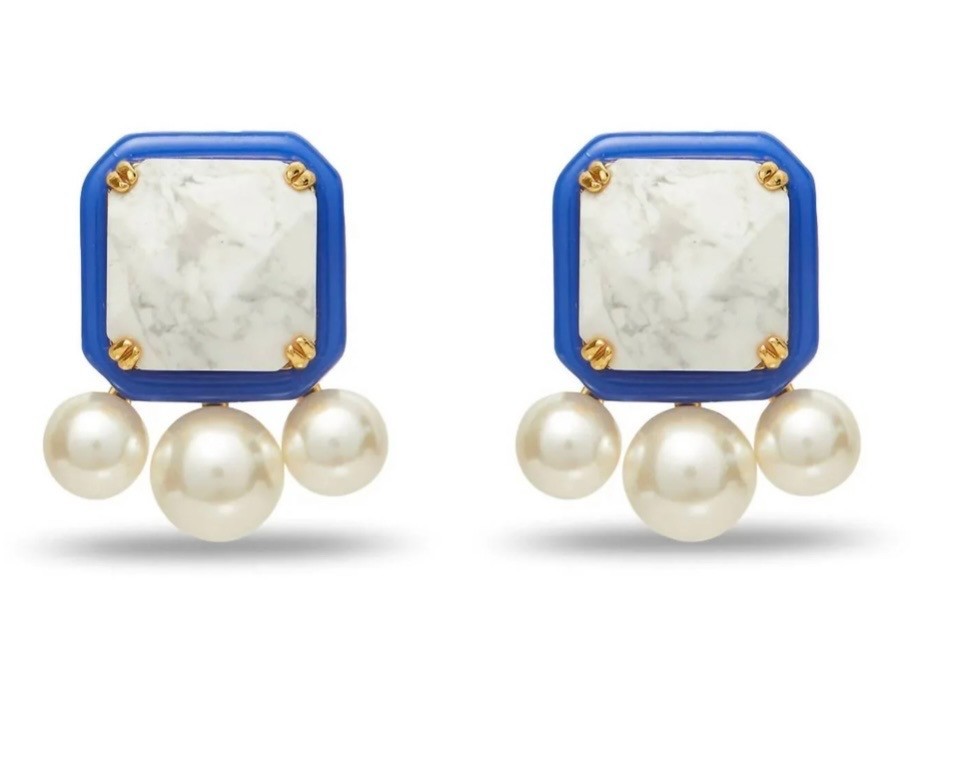 LELE SADOUGHI Paddle Button Blue Cobalt Square Pearl Stud Earrings NWT