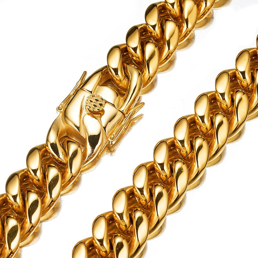 6-22MM Full Stainless Steel 18K GP Miami Hip Hop Cuban Chain Necklace Bracelet