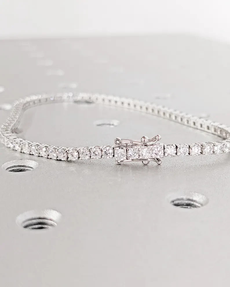14K White Gold 6.60CT Round Cut GDGL Certified Natural Diamond Tennis Bracelet
