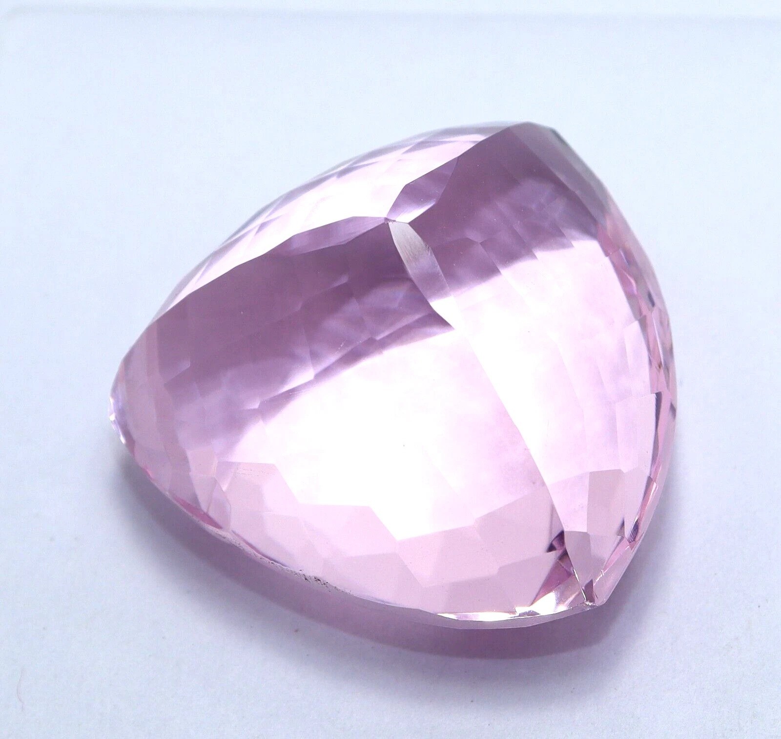 AAA 100 Ct Lab-Created Light Pink Topaz Trillion Cut Faceted Certified Loose Gem