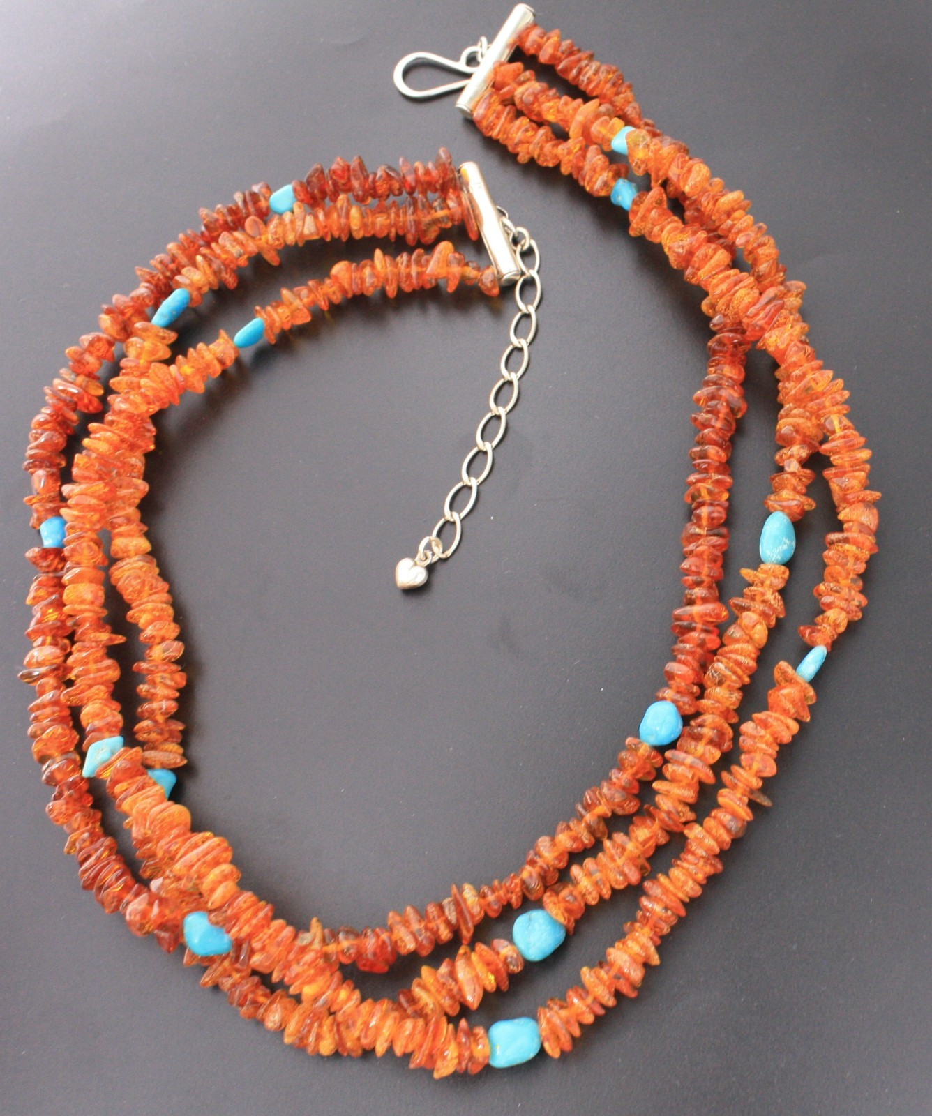 Jay King DRT Amber Turquoise 3 Strand Necklace 19″ Sterling Silver 925