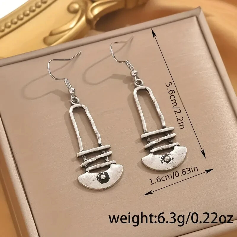 Boho Silvery Stair Geometric Pendant Earrings Vintage Fashion Statement Jewelry
