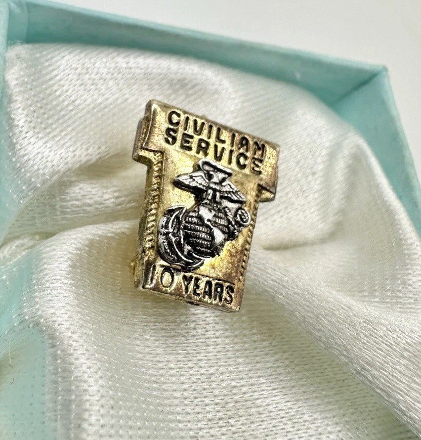 VTG Signed Sterling Silver Military Civilian Service 10 Years Award Pin Read