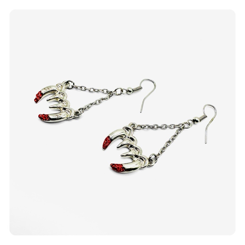 Vintage Vampire Fangs Halloween Fashion Forward Dangling Earrings Silver/Red
