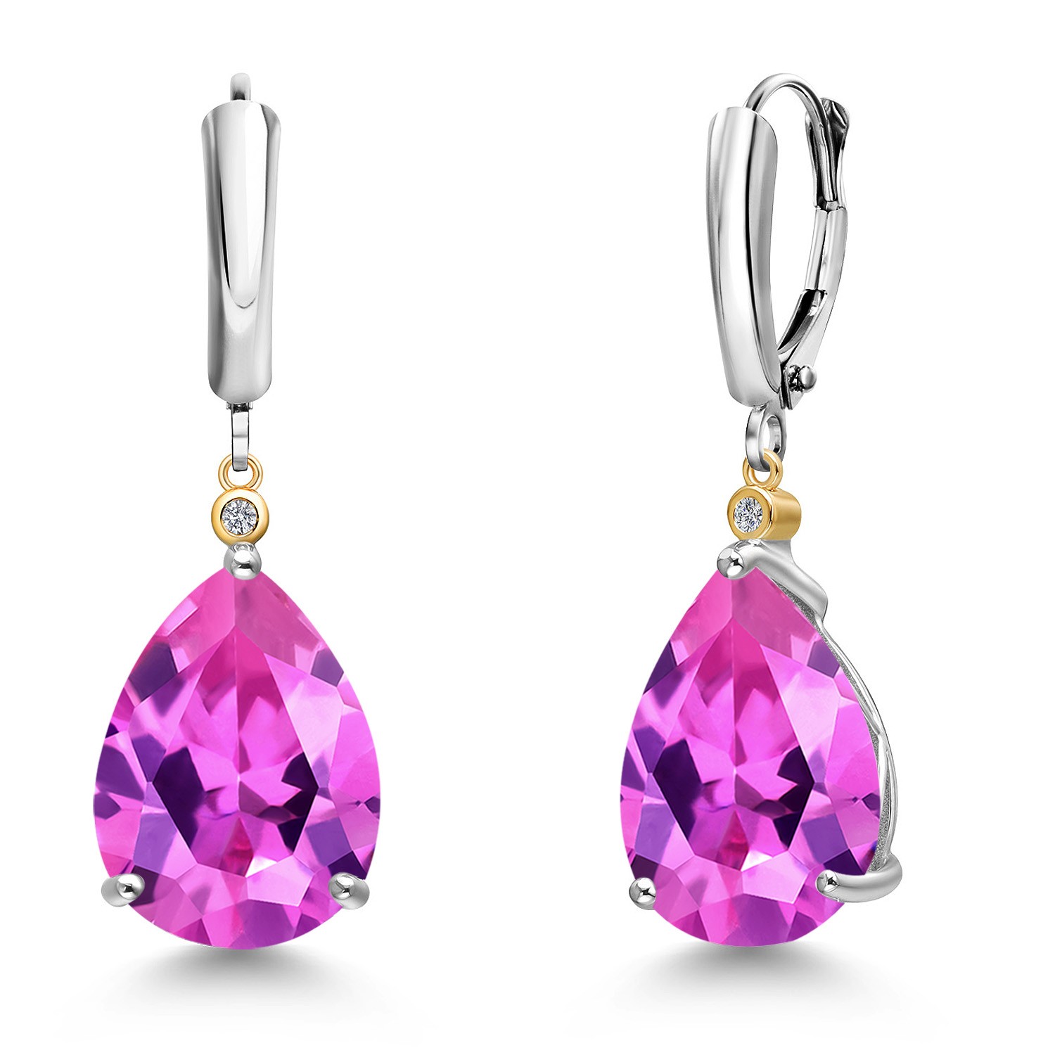 925 Silver and 10K Yellow Gold Pink Created Sapphire and Lab Grown Diamond