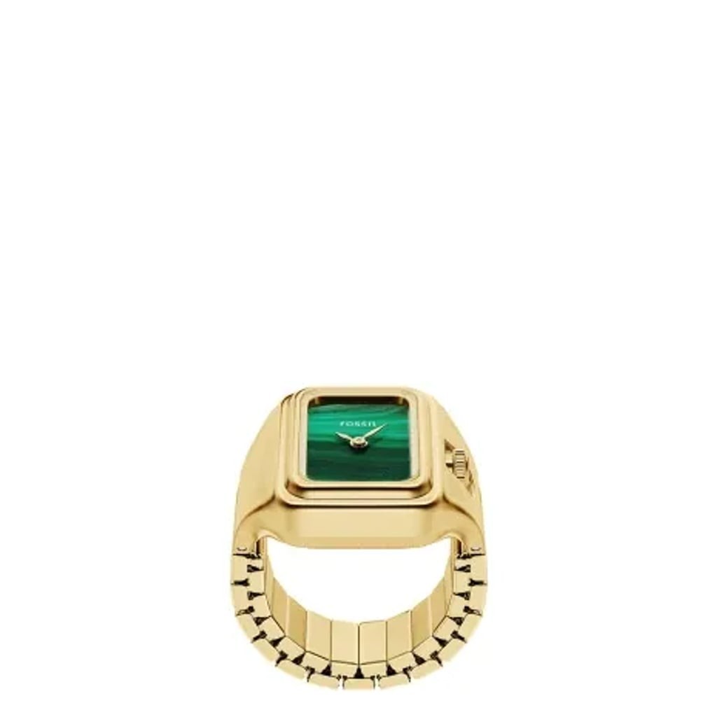 NWT Fossil Gold Tone Ring Watch Green Dial Adjustable Ring ES5448 MSRP $150