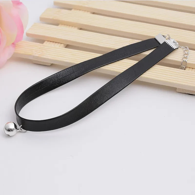 Black Leather Bell Choker Necklace Gothic Anime Cosplay Cute Collar Jewelry