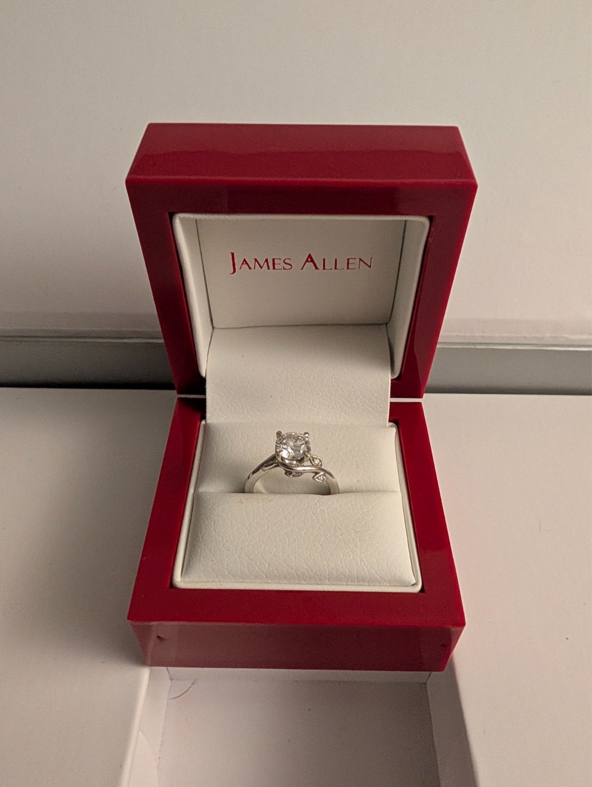 JamesAllen engament ring, 18k white gold, 1.19 ct round lab created