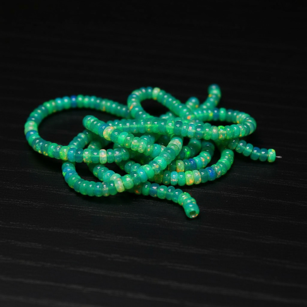 Natural Green Ethiopian Opal Rondelle Beads 4–5mm Size 16 Inch Strand Gemstone