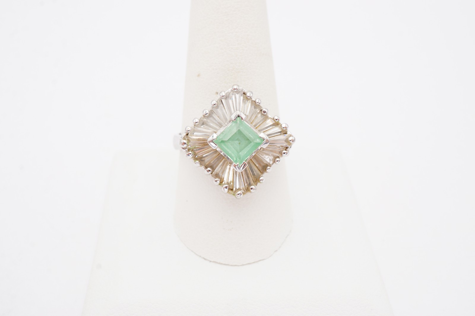 Sterling Silver 925 Lab-Created Green Spinel CZ Ring Size 10