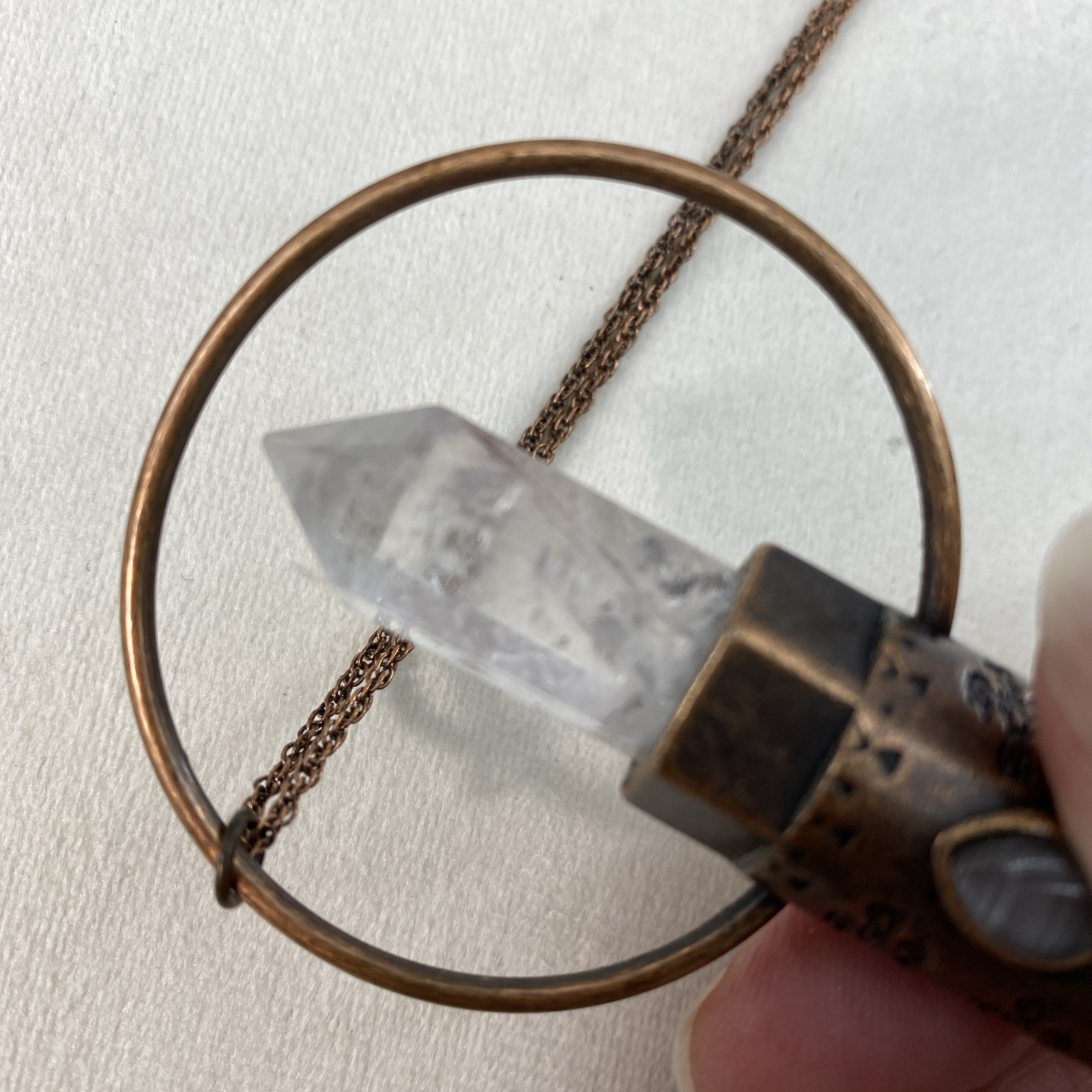 Quartz Crystal Copper Aztec Eagle Necklace 10-13” Essential Oil Rollerball Vial