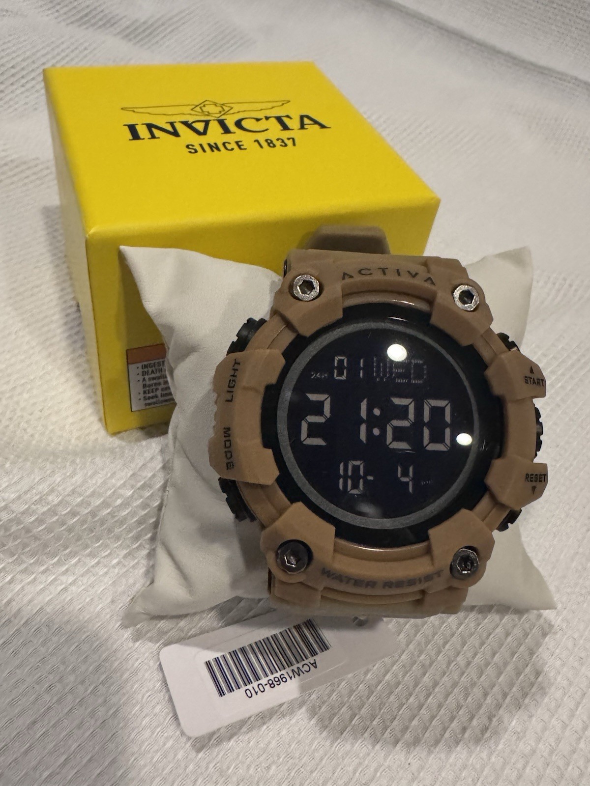 Invicta Activa Men’s Digital Quartz Water-Resistant Beige Resin Watch w/ Box