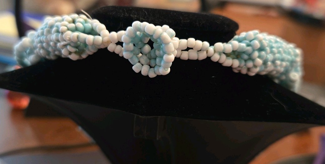 Vintage Multi Strand Light Blue Waterfall Seed Bead Statement Necklace