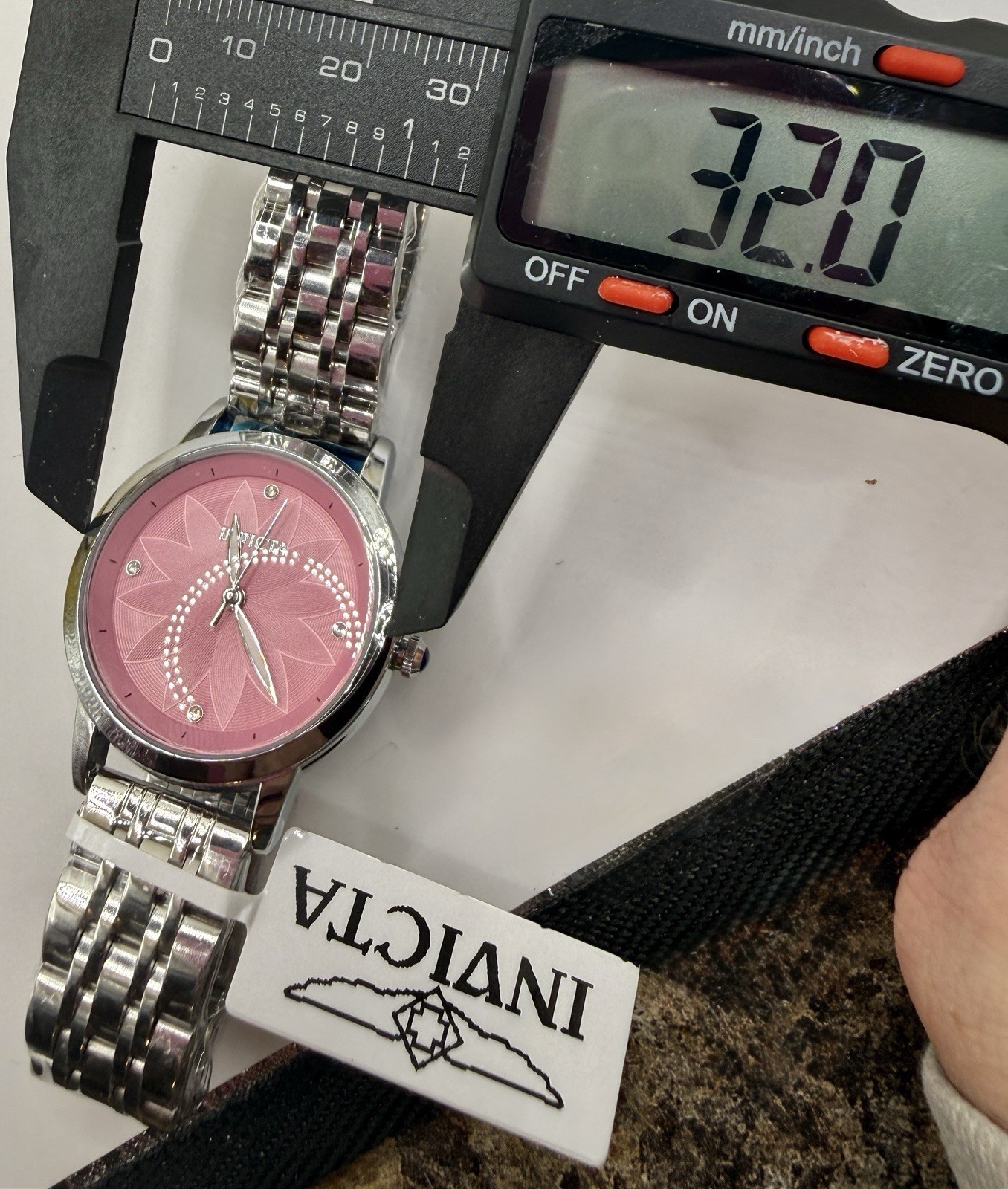 Invicta Women’s Quartz Analog Watch Pink Floral Dial Diamond Markers 32mm NEW