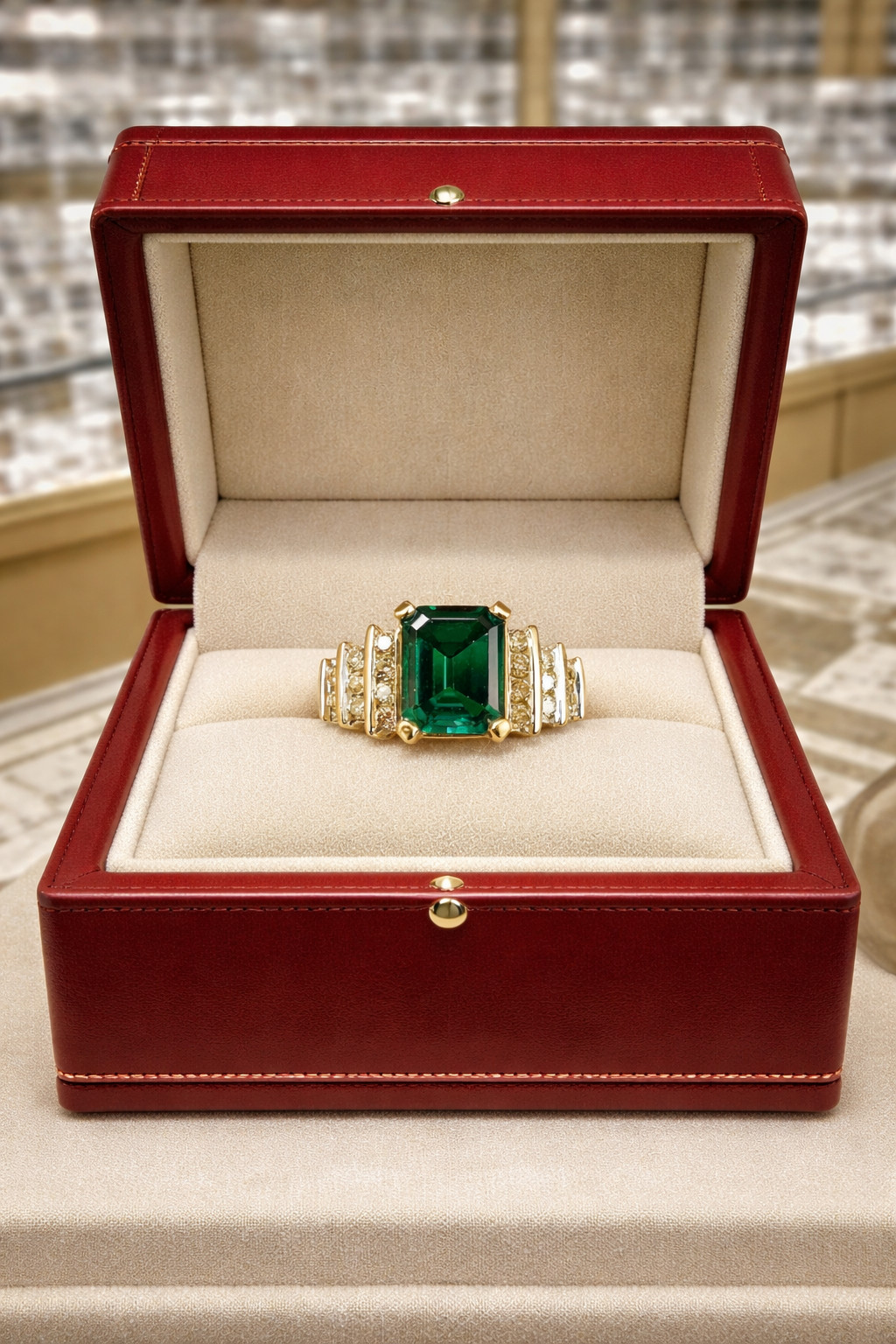 3.20 Ct Emerald Cut Natural Emerald Diamond Engagement Ring 14K Yellow Gold Sz 8