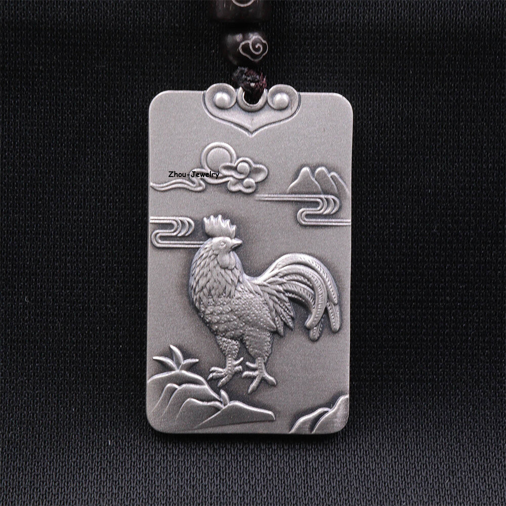 Pure S999 Sterling Silver Men Women Guanyin Chicken Pendant 29-30g 44*27mm