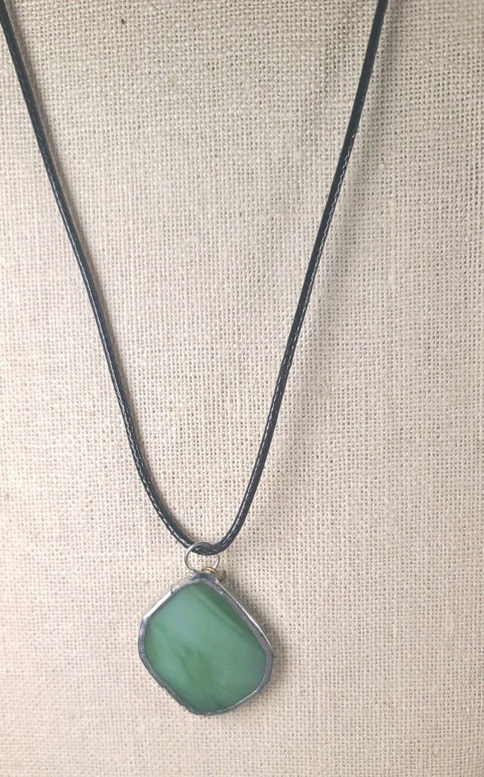 Vintage Glass Green Sea Glass Sterling Silver Dangle Pendant Handmade
