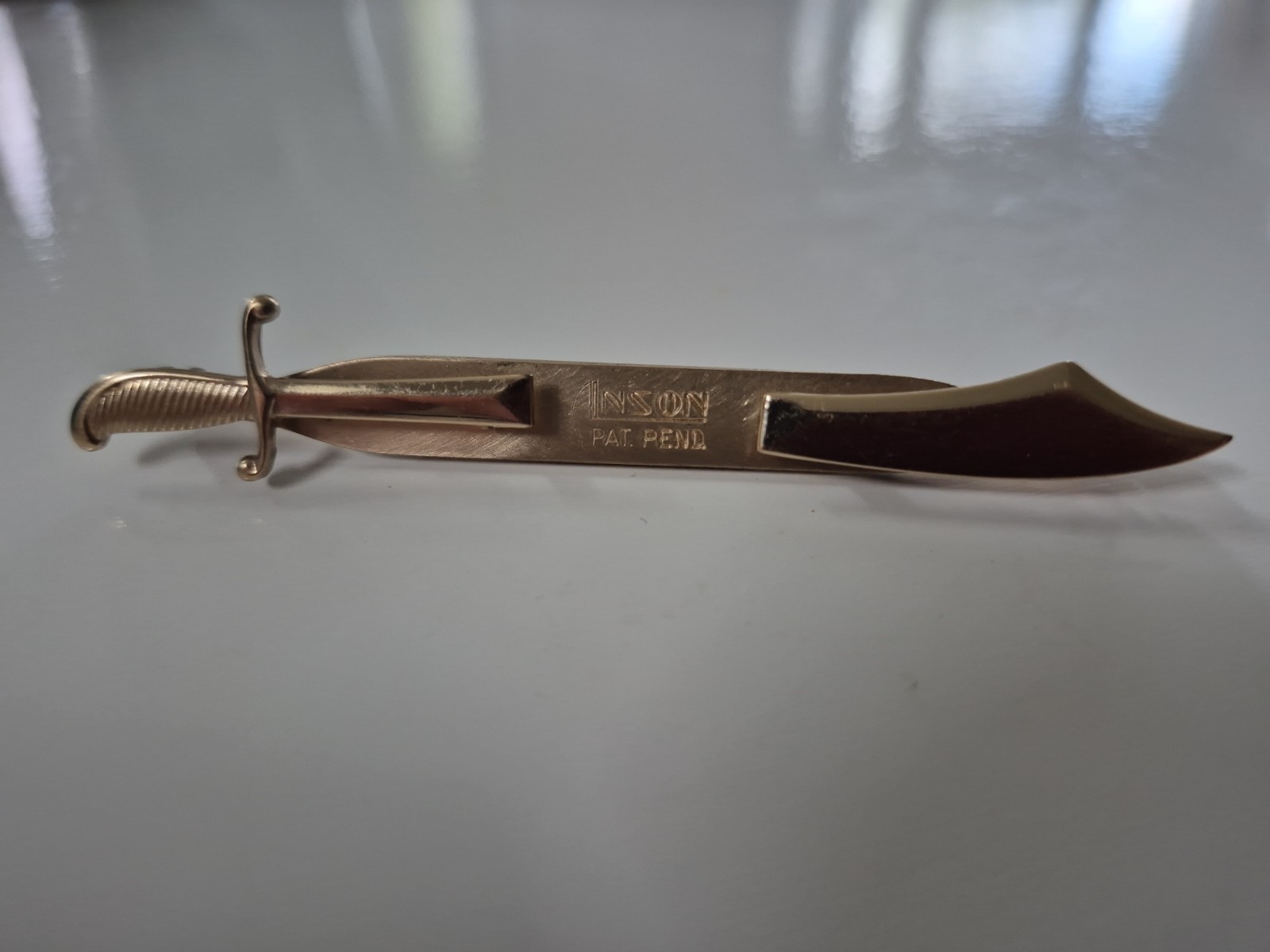 Vintage Anson Gold Tone Metal Sword Slide Tie Bar Clip Tac Clasp
